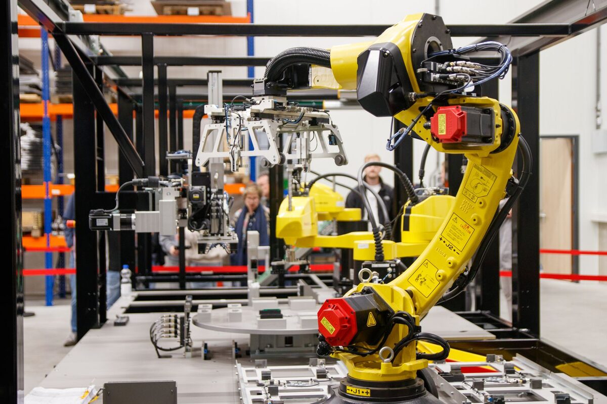 Industrial robotic arm on a modern production line